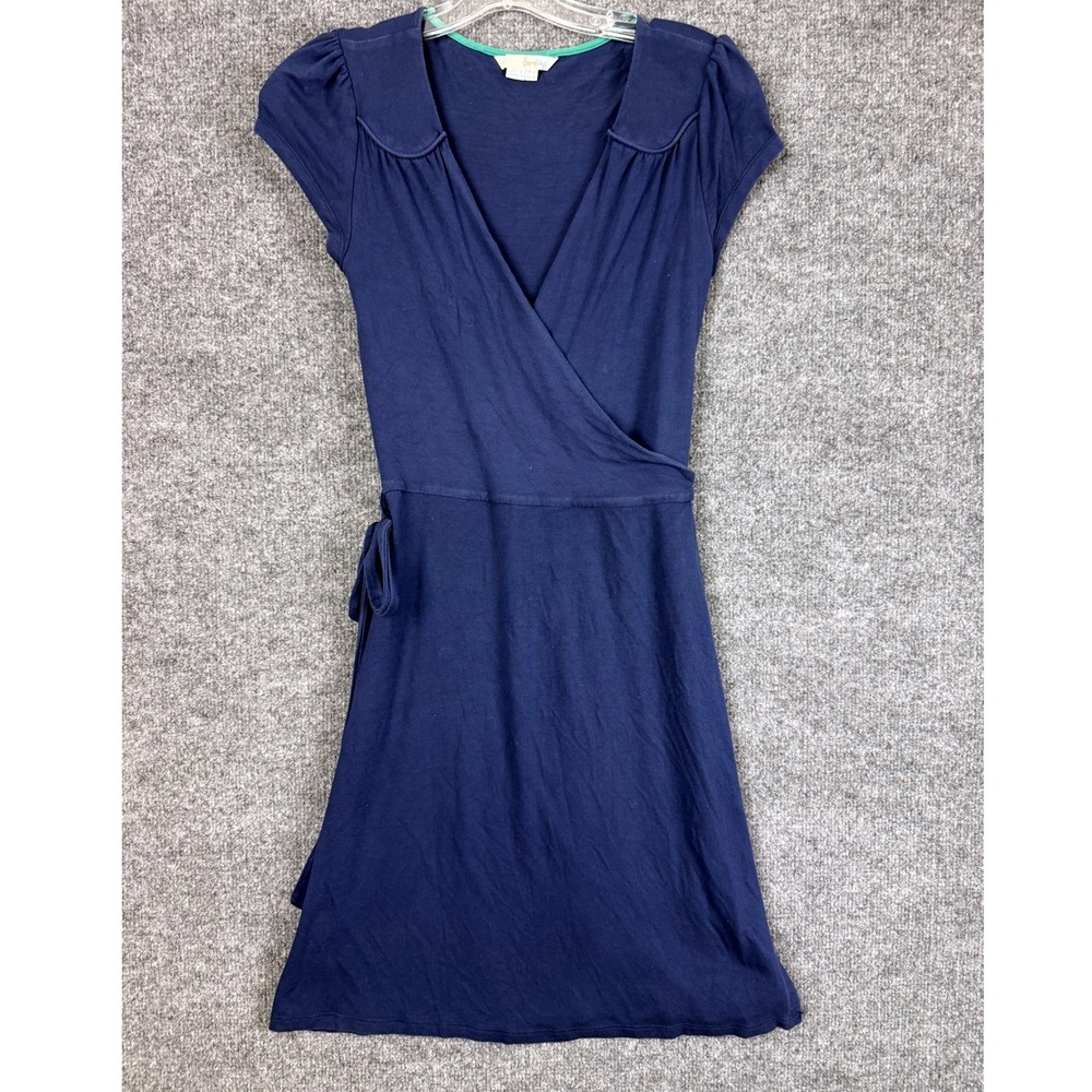Boden Women Navy Blue Wrap Dress Short Cap Sleeve V-Neck 2P Fall Stretch Casual
